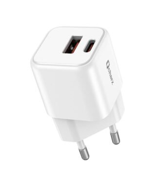 Qcharx Zeus Cargador Mini 3A 20W 1 Puerto Tipo C + 1 Puerto USB Blanco Adaptado a Regletas