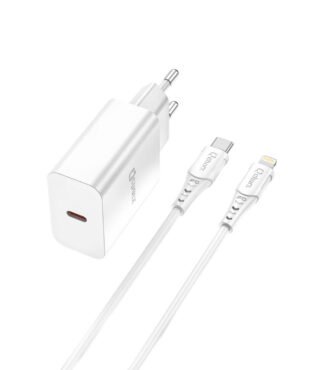 Qcharx Chronos Cargador 3A 1 Puerto Tipo C PD 20W + Cable Tipo C a Tipo C / a Lightning Blanco (1m)