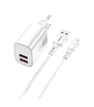 Qcharx Apolo Cargador 2,4A 2 Puertos USB 12W + Cable USB a Lightning Blanco (1m)